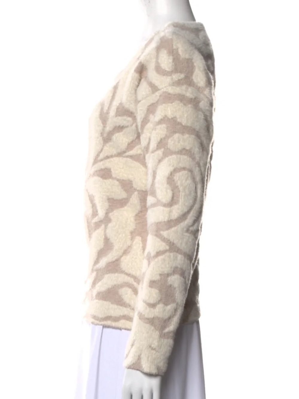 CYNTHIA ROWLEY Cozy Cream and Beige Patterned Women's Sweater - Picture 4 of 8